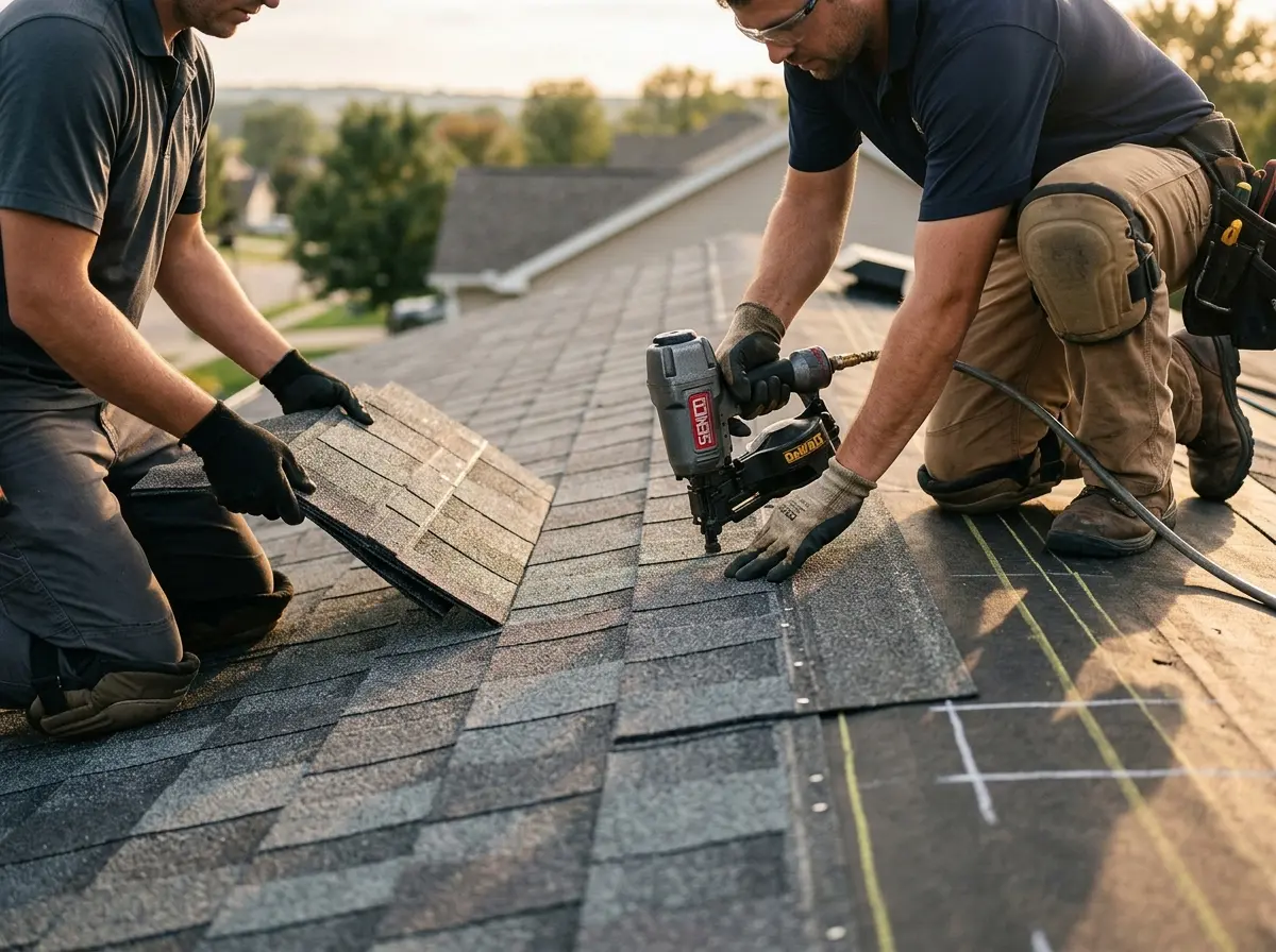 Professional roofer working on a residential roof in Pinecrest